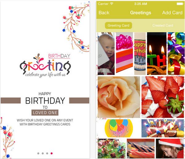 birthday greetings ios app home page