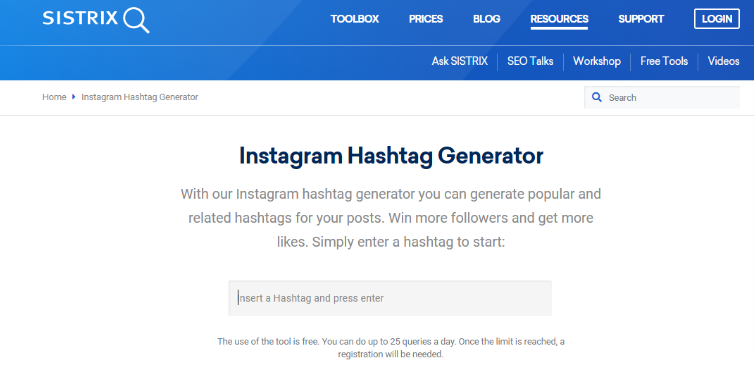 SISTRIX - Instagram Hashtag Generator