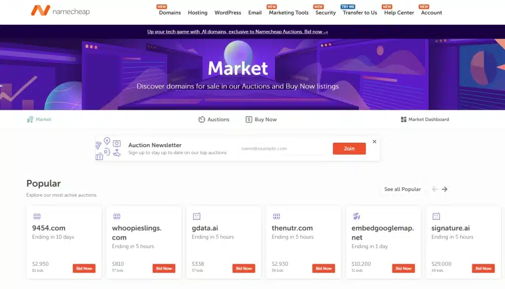 Namecheap marketplace