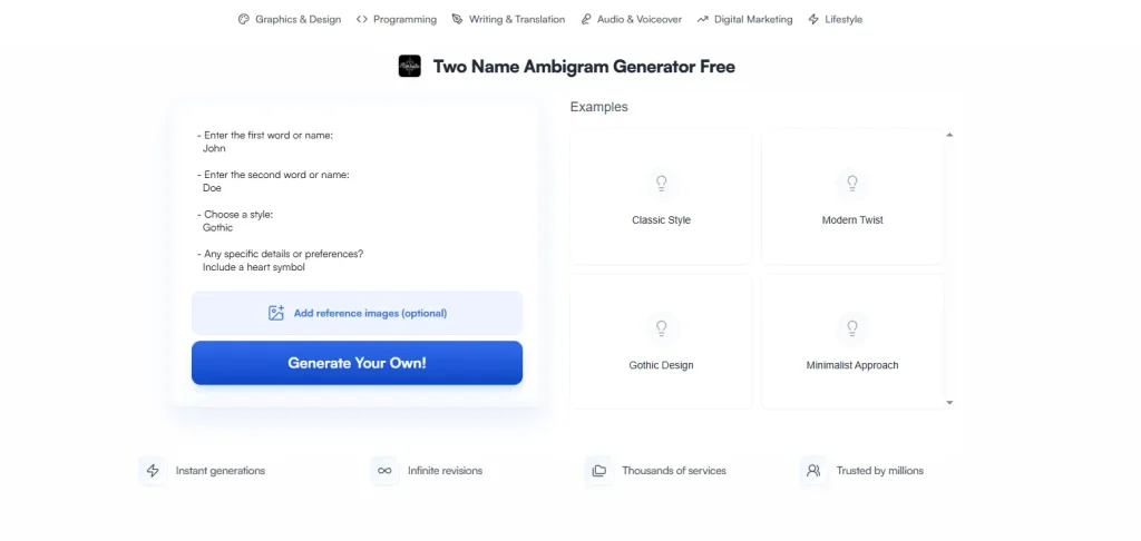Vondy Two-Name Ambigram Generator