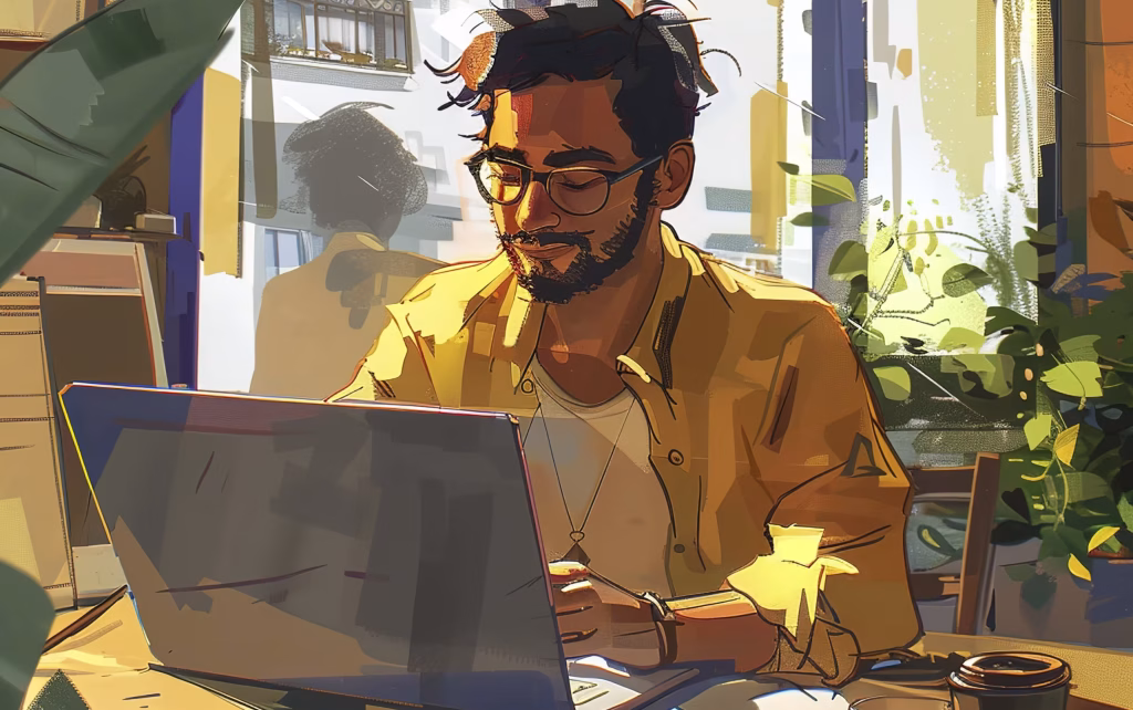 Man using computer and prompting ai chatbot